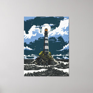 Vuurtoren 's Nachts Canvas Afdruk