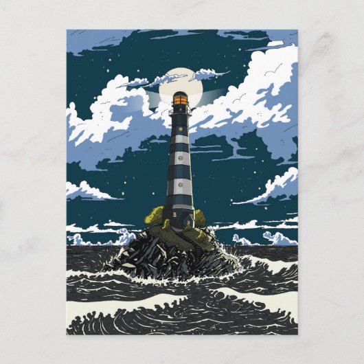Vuurtoren 's Nachts Feestdagenkaart (Voorkant)