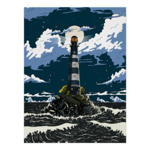 Vuurtoren 's Nachts Perfect Poster