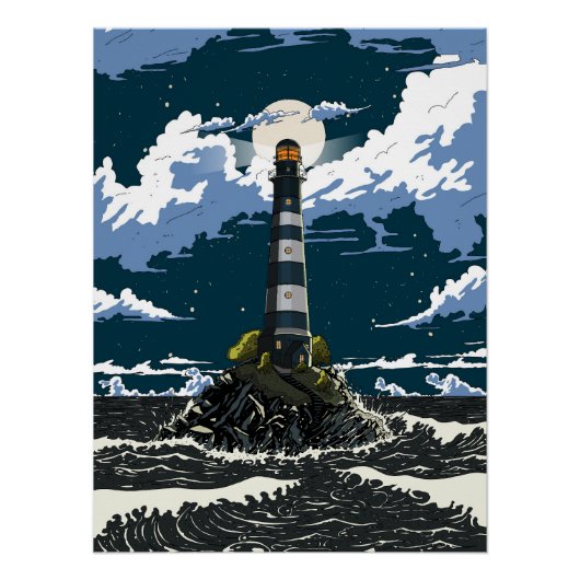 Vuurtoren 's Nachts Perfect Poster (Voorkant)