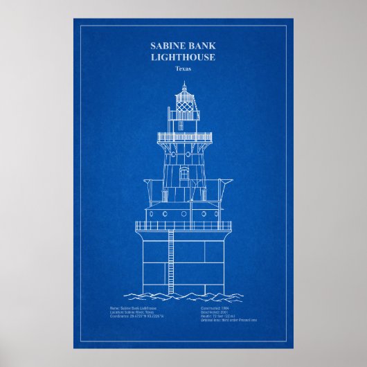 Vuurtoren Sabine Bank - Texas - AD Poster (Voorkant)