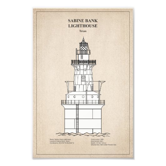 Vuurtoren Sabine Bank - Texas - SBD Foto Afdruk (Voorkant)