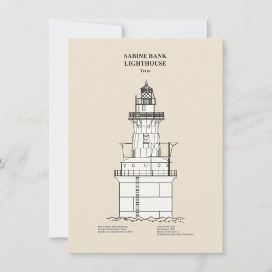 Vuurtoren Sabine Bank - Texas - SBD Notitiekaartje (Voorkant)