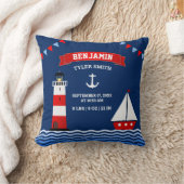 Vuurtoren Sailboot Nautical Baby Boy Birth Stats Kussen (Deken)