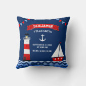 Vuurtoren Sailboot Nautical Baby Boy Birth Stats Kussen (Achterkant)
