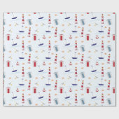 Vuurtoren Sailboot Starfish Nautisch Baby shower Cadeaupapier (Vlak)