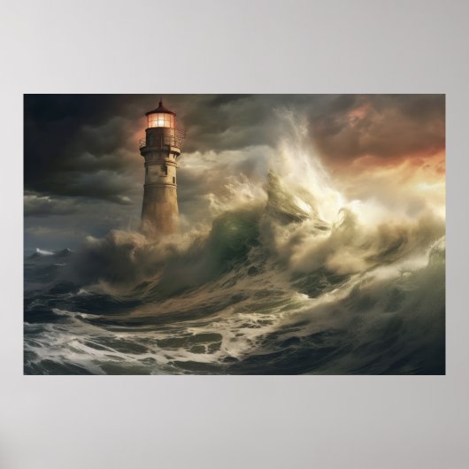Vuurtoren Seacoast Serene Landschap Poster (Voorkant)