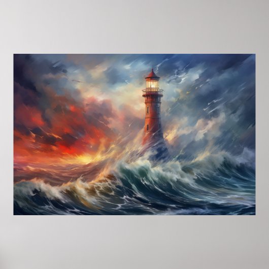 Vuurtoren Seacoast Serene Landschap Poster (Voorkant)