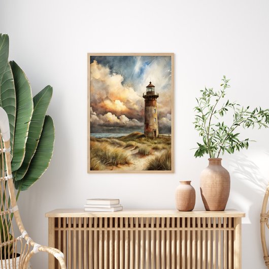 Vuurtoren Seashore Coastal Waterverf Painting Poster