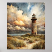Vuurtoren Seashore Coastal Waterverf Painting Poster (Voorkant)