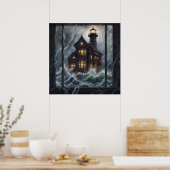 Vuurtoren Stormachtige Nacht Poster (Keuken)