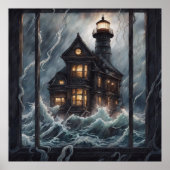 Vuurtoren Stormy Night Poster (Voorkant)