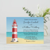 Vuurtoren Strand Blauw Maritiem Huwelijk Kaart (Staand voorkant)