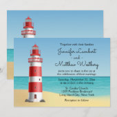 Vuurtoren Strand Blauw Maritiem Huwelijk Kaart (Voorkant / Achterkant)