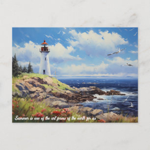 Vuurtoren strand en vogel briefkaart