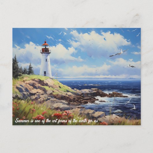 Vuurtoren strand en vogel briefkaart (Voorkant)
