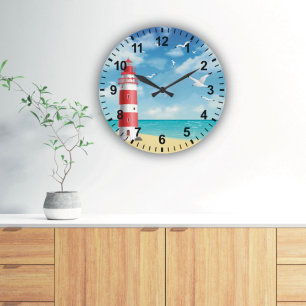 Vuurtoren strand meeuw wandklok