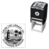 Vuurtoren Strand Palmboom Bibliotheek Boeknaam Zelfinktende Stempel (In situ)
