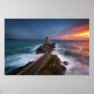 vuurtoren Sunset Plouzané   Finistère, Bretagne Poster