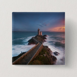 vuurtoren Sunset Plouzané Finistère, Bretagne Vierkante Button 5,1 Cm