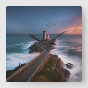 vuurtoren Sunset Plouzané Finistère, Bretagne Vierkante Klok