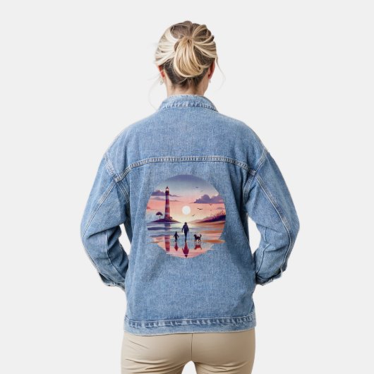 Vuurtoren Sunset Walk Coastal Scene Denim Jacket (Model)