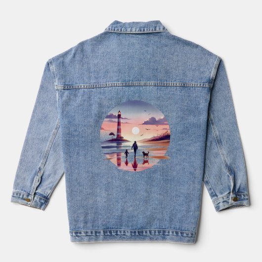Vuurtoren Sunset Walk Coastal Scene Denim Jacket (Achterkant)