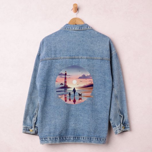 Vuurtoren Sunset Walk Coastal Scene Denim Jacket (Hangar)