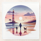 Vuurtoren Sunset Walk Coastal Scene Glazen Onderzetter (Voorkant)