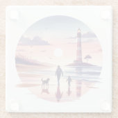 Vuurtoren Sunset Walk Coastal Scene Glazen Onderzetter (Achterkant)