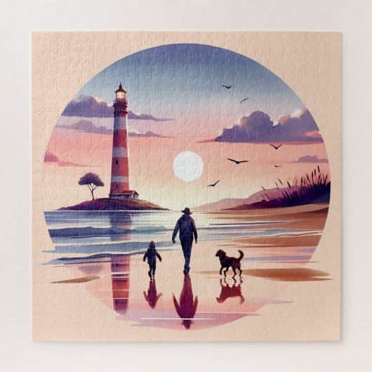 Vuurtoren Sunset Walk Coastal Scene Legpuzzel (Verticaal)