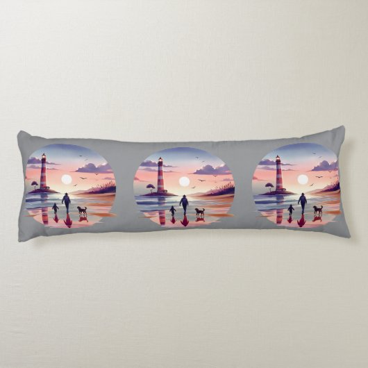 Vuurtoren Sunset Walk Coastal Scene Lichaamskussen (Achterkant)