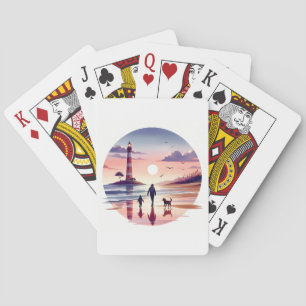 Vuurtoren Sunset Walk Coastal Scene Pokerkaarten