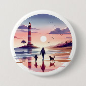 Vuurtoren Sunset Walk Coastal Scene Ronde Button 7,6 Cm (Voorkant)