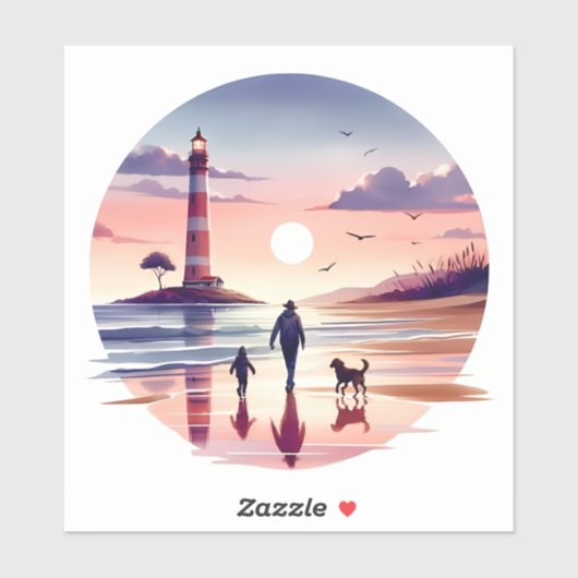 Vuurtoren Sunset Walk Coastal Scene Sticker (Vel)