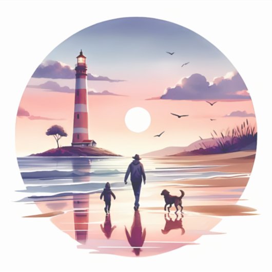 Vuurtoren Sunset Walk Coastal Scene Sticker (Voorkant)