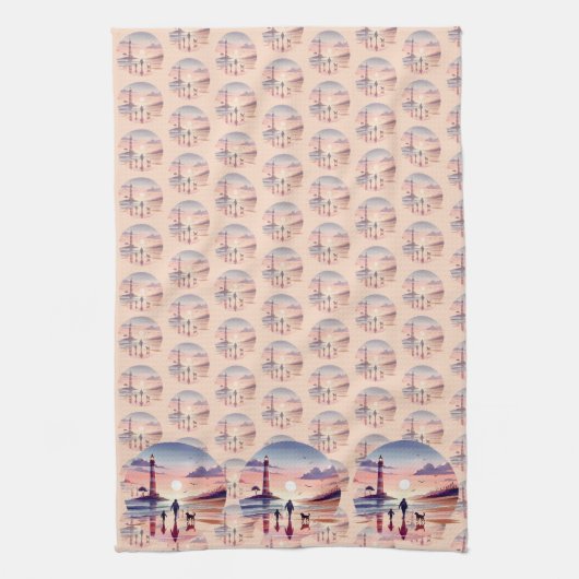 Vuurtoren Sunset Walk Coastal Scene Theedoek (Verticaal)