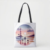 Vuurtoren Sunset Walk Coastal Scene Tote Bag (Voorkant)