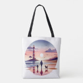 Vuurtoren Sunset Walk Coastal Scene Tote Bag (Achterkant)