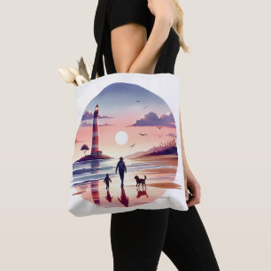 Vuurtoren Sunset Walk Coastal Scene Tote Bag