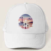 Vuurtoren Sunset Walk Coastal Scene Trucker Pet (Voorkant)