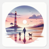 Vuurtoren Sunset Walk Coastal Scene Vierkante Sticker (Voorkant)