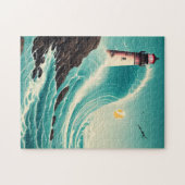 Vuurtoren te midden van brullende golven puzzel -  (Horizontaal)
