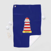 Vuurtoren & tekst op marineblauw golfhanddoek (Insitu)