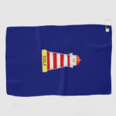 Vuurtoren & tekst op marineblauw golfhanddoek (Horizontaal)