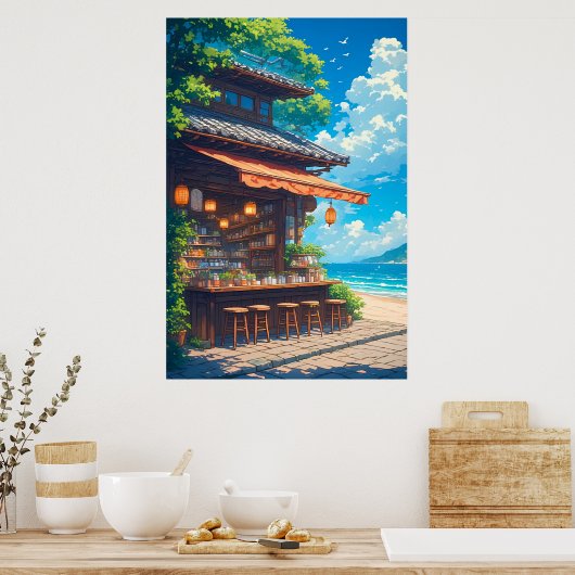 Vuurtoren Theehuis aan Zee Poster (Keuken)