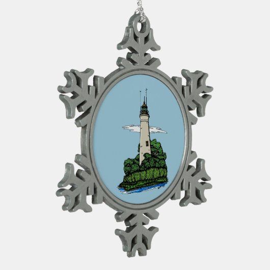 vuurtoren tin sneeuwvlok ornament (Links)