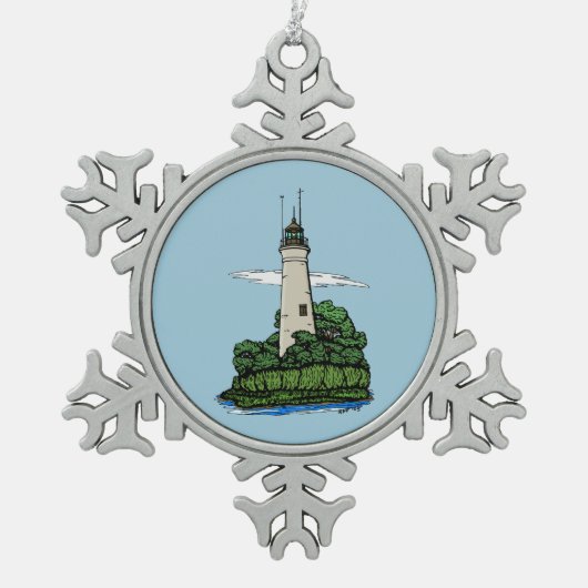 vuurtoren tin sneeuwvlok ornament (Voorkant)