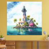 Vuurtoren Tropisch Eiland Turquoise Water Canvas Afdruk (Insitu (Woonkamer))