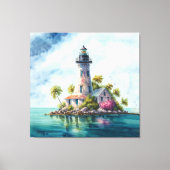 Vuurtoren Tropisch Eiland Turquoise Water Canvas Afdruk (Voorkant)